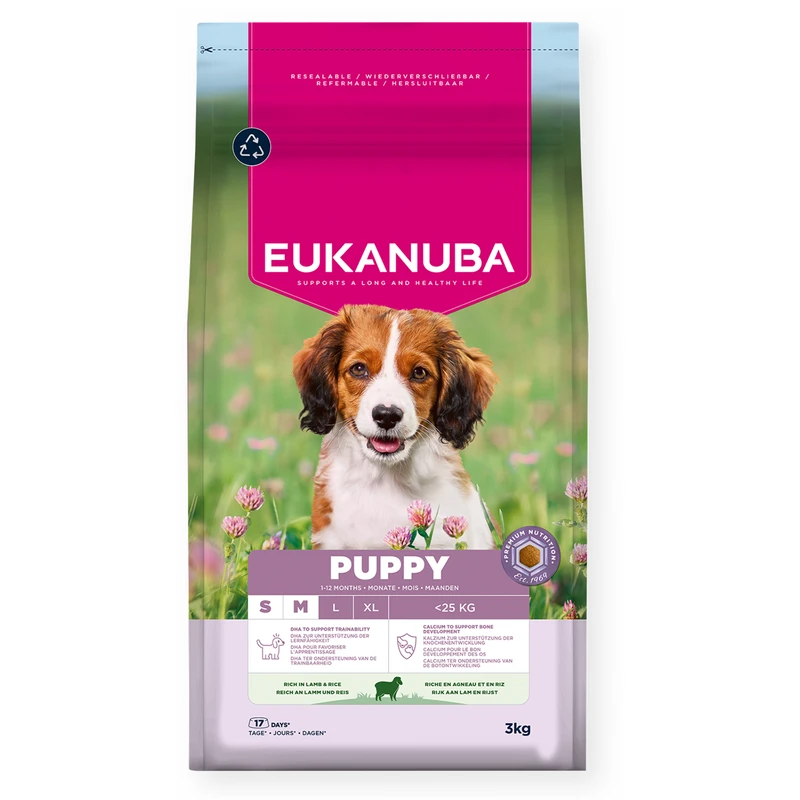 EUKANUBA Puppy Small/Medium, Rich in Lamb & Rice, 3 kg