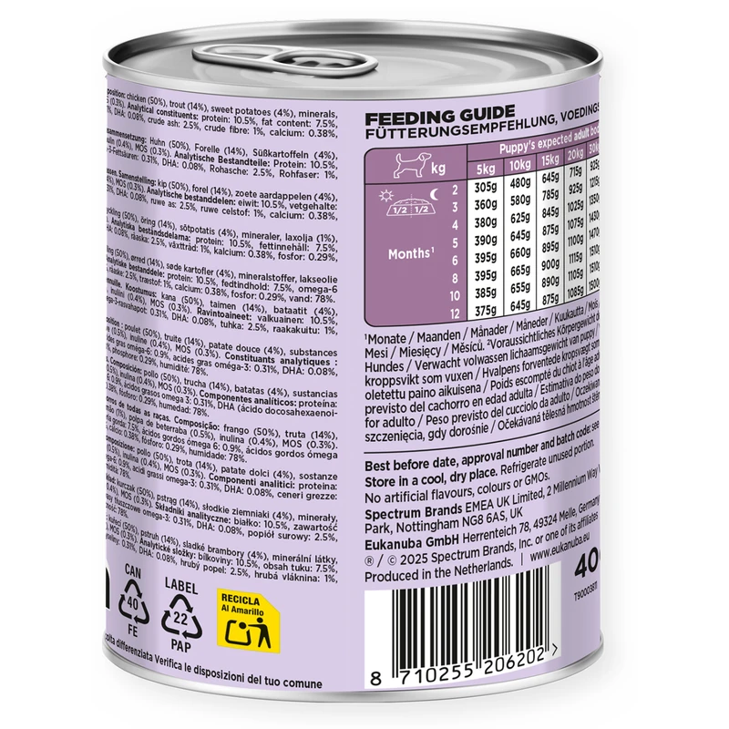 Eukanuba Puppy, Canned Food, Rich in Trout with Sweet Potatoes, 400 g