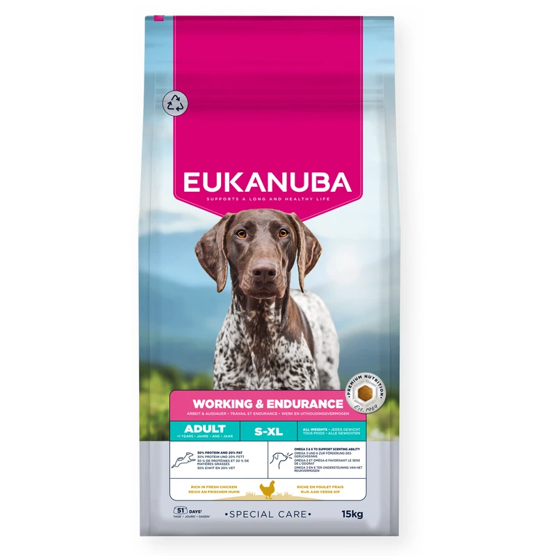 EUKANUBA Adult Working & Endurance All Breed, Rich in Chicken, 15 kg