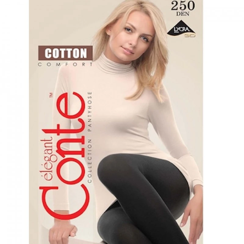 Дамски чорапогащник Conte Cotton 250 den, Черен, Размер 5