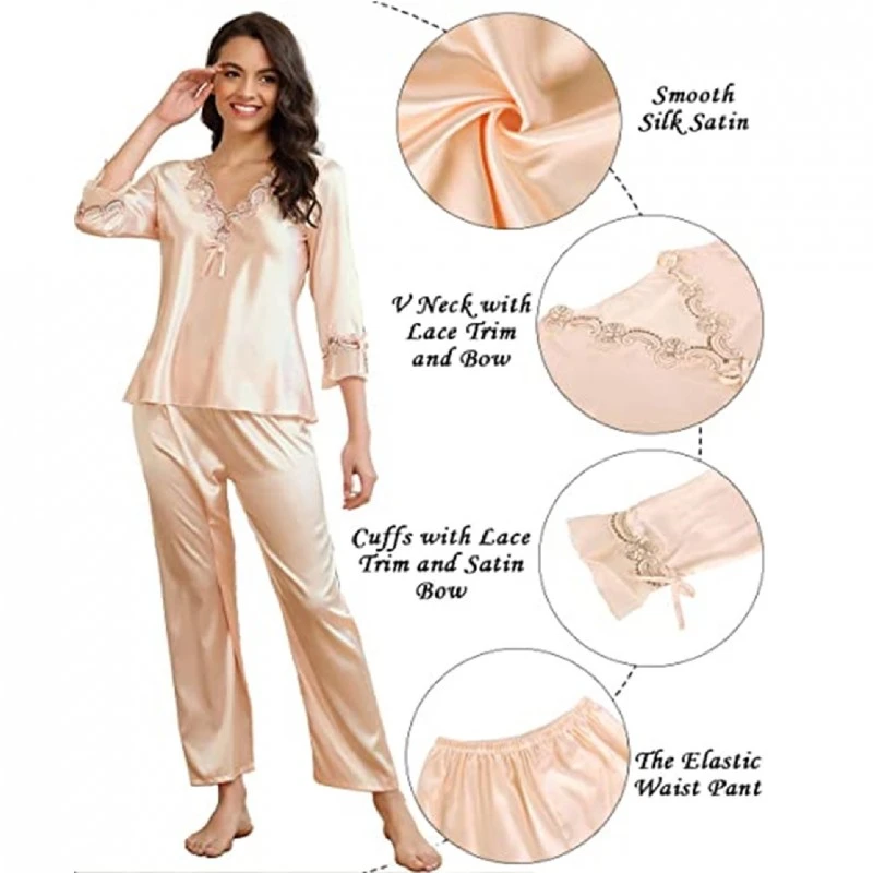 Дамска пижама, Ohyeah lady, R80883-2, Комплект от 2 части, Коприна, Кайсия, XL