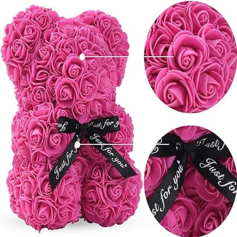 Мече от вечни рози GRSCIA-SV, Rose Bear, Ръчно изработено, Циклама, 25 см