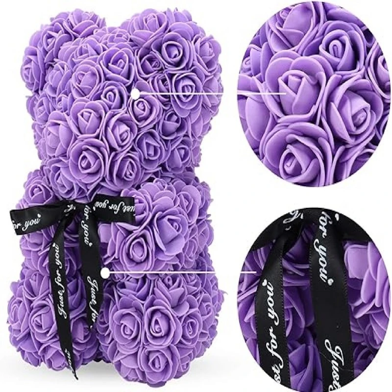 Мече от вечни рози GRSCIA-SV, Rose Bear, Ръчно изработено, Лилав 25 см