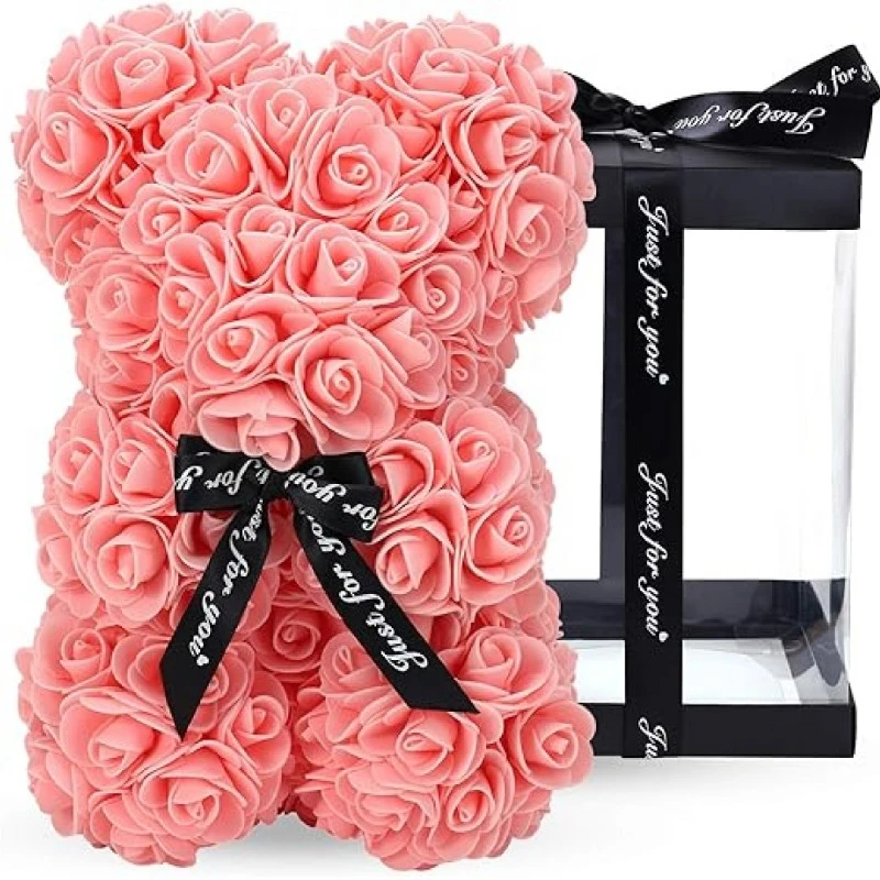 Мече от вечни рози GRSCIA-SV, Rose Bear, Ръчно изработено, Прасково, 25 см