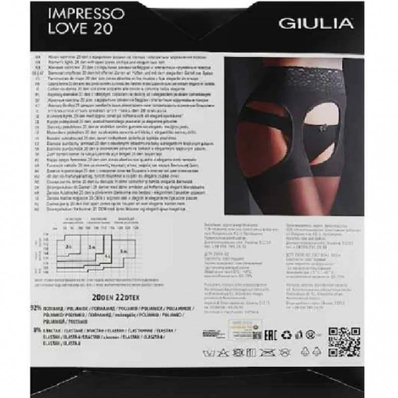 Дамски чорапогащник, Giulia, Love Chic, 20 Den, Черен, XL