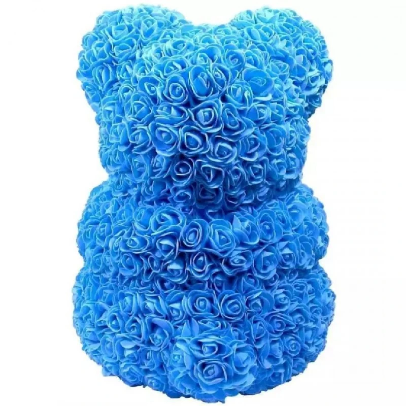 Мече и сърце от вечни рози GRSCIA-SV, Rose Bear, Ръчно изработено, Син, Лилав, 37 см