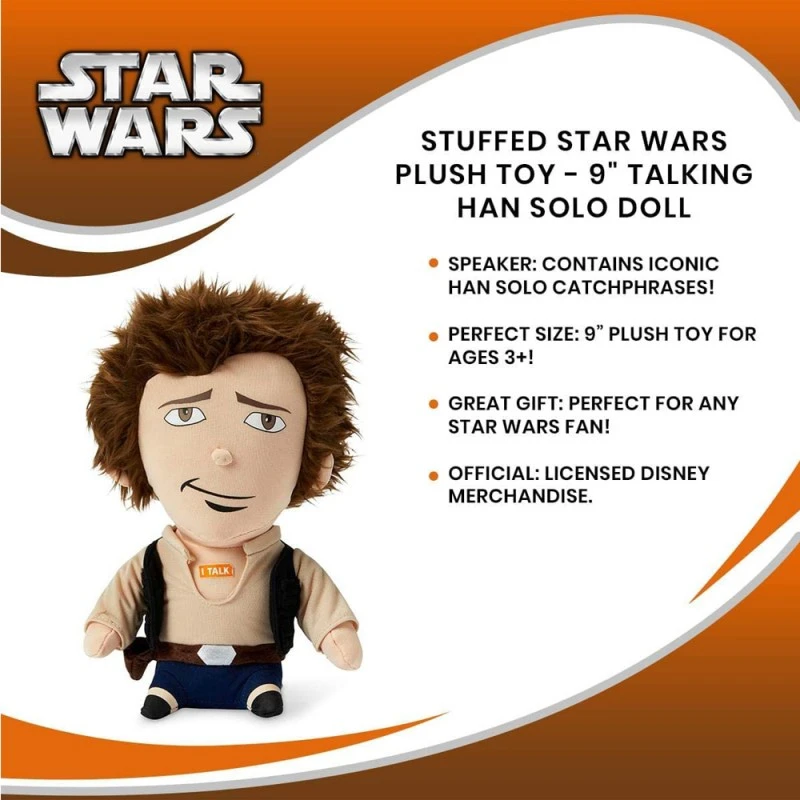 Плюшена играчка Disney Star Wars Han Solo 037098 1-18, Говорещ 23 см