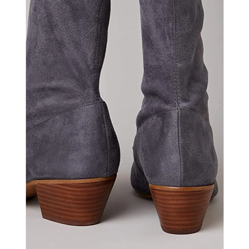 Дамски боти Find 0486417-A15625, 4.6см дебел ток, Леко заострени, Без закопчаване, Велур, Сив, Размер 40