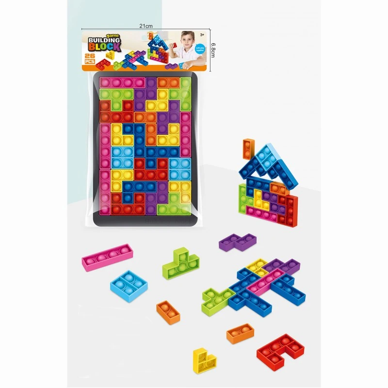 Конструктор игра Chippo Конструктор-POP IT- Tetris 3 в 1 122031, С рамка, 26 части, Многоцветен, 33x17см