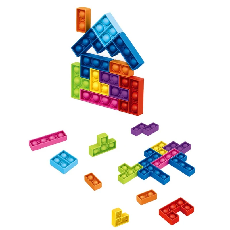 Конструктор игра Chippo Конструктор-POP IT- Tetris 3 в 1 122048, 8 части, Многоцветен, 20x14.5см