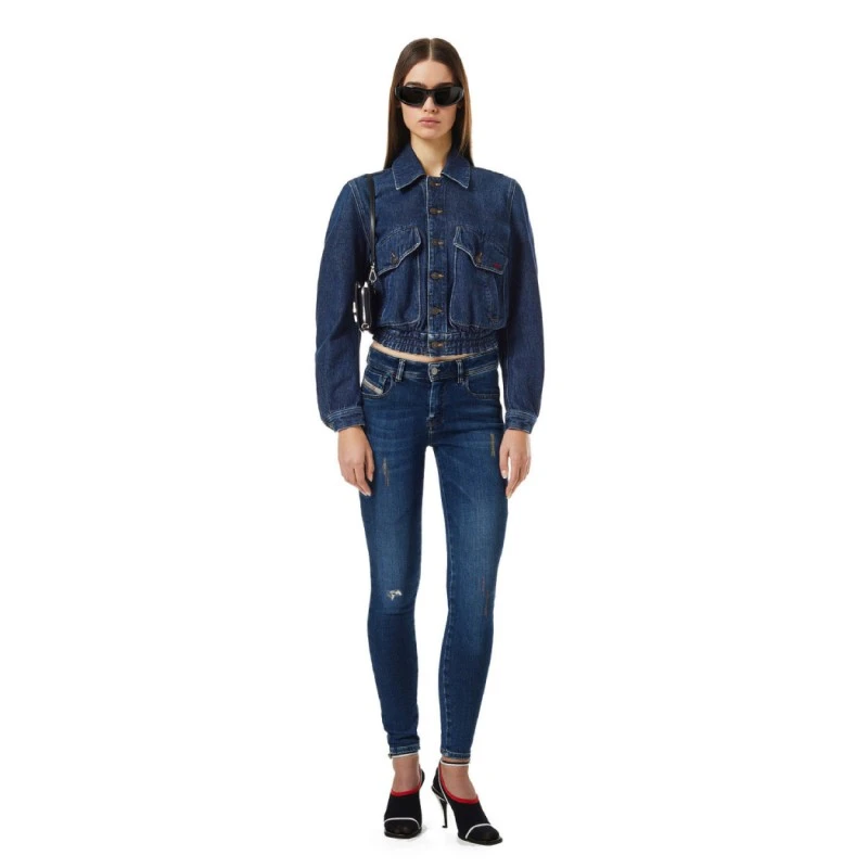 Дамски дънки Diesel 173263957 10-50, Super Slim, Skinny, С изрязка и протрит ефект, Памук,  Тъмносин, W27-L32