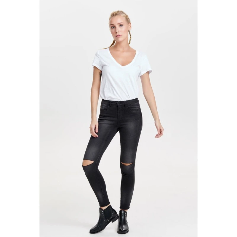 Дамски дънки ONLY #180987449-AZ2198-10-18-1, Вталени, До глезените, Изрезки, Памук, Черен, W S-L32