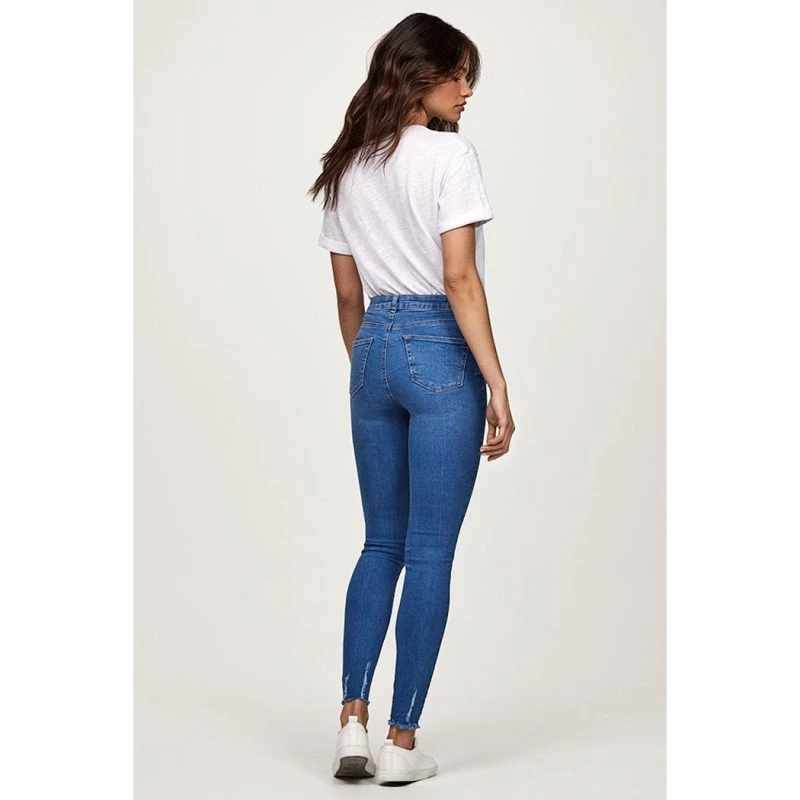Дамски дънки New Look 184537075-AZ2198, JENNA Skinny, Нормална талия, Без подгъв, Протрит ефект, Памук, Син, 46 EU