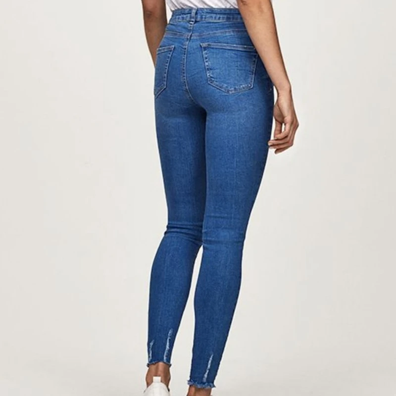 Дамски дънки New Look 184537075-AZ2198, JENNA Skinny, Нормална талия, Без подгъв, Протрит ефект, Памук, Син, 46 EU