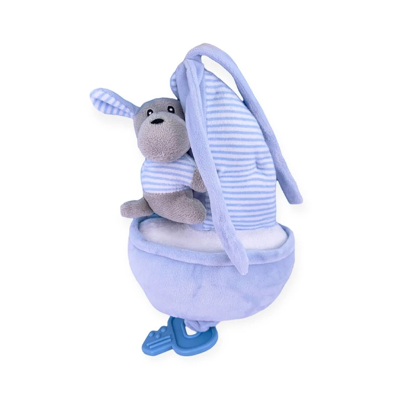 Плюшена играчка за бебе Chippo 21-99-23 1-99, Лодка с кученце, Залъгалка за зъби, С приспивна музика, С издърпващ се механизъм, 27 см, Светлосин