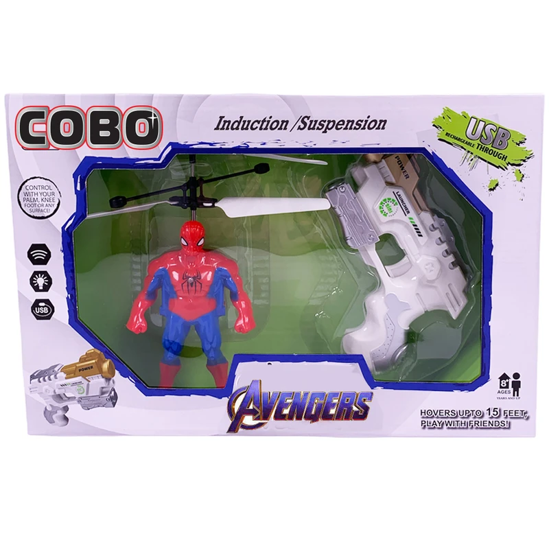 Летяща играчка COBO Flying Avengers 212325-1, Кобо герой Spiderman, С пистолет контрол и сензор за допир, Червен, 27х18см