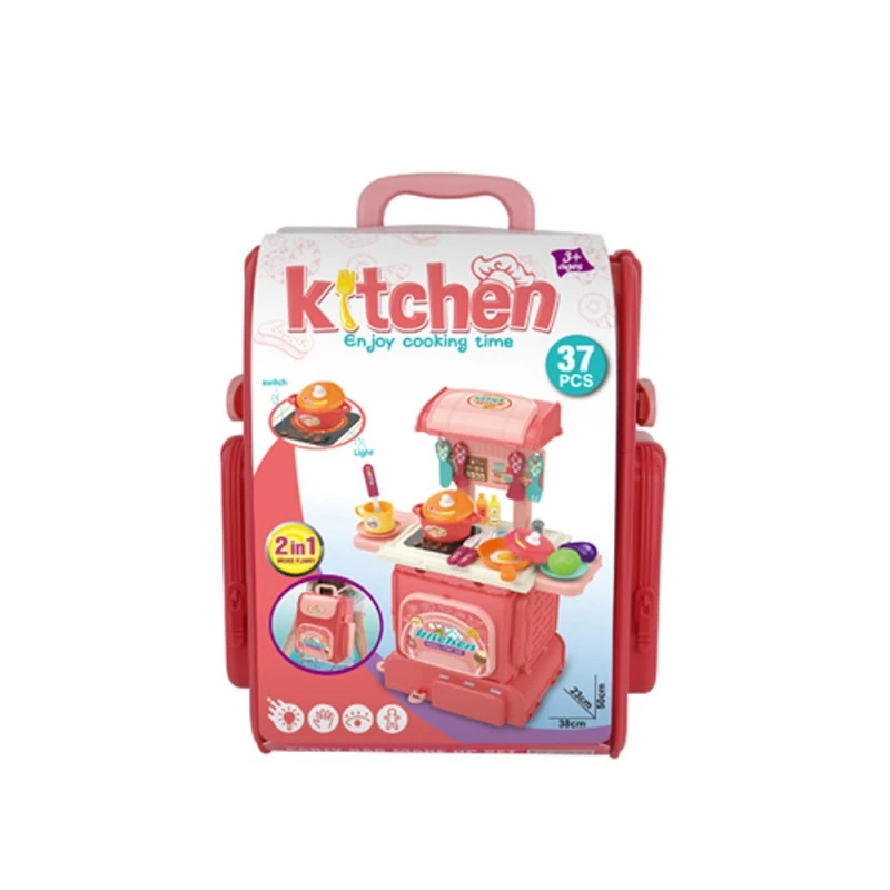 Детска кухня-раница Chippo 214194, 2 в 1, 37 части, Розов, 50х38х23 cм