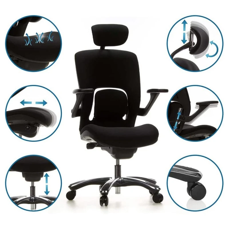 Офис стол hjh office 652000 Vapor Lux 2531464 33-58, Ергономичен, Въртящ се, С гъвкава лумбална опора, Висококачествени материали,
Удобно управление с един пръст, Регулируеми подлакътници, Черен