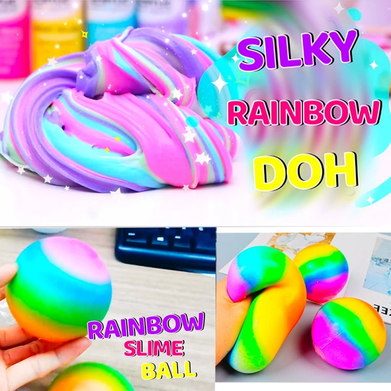 Креативна играчка Chippo Silky Pop Rainbow Doh & Slime Ball 254021, Материя мека като тесто а лека като перце, В цветовете на дъгата