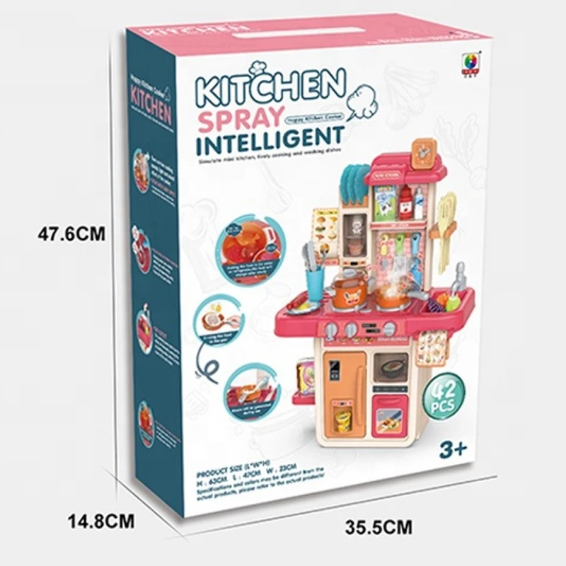 Детска кухня Chippo Carolina Kitchen 296022, Готварски център с течаща вода, Пара ефект, Звукови и светлинни ефекти, 42 части, Пластмаса, Червен/многоцветен, 63x47x23см