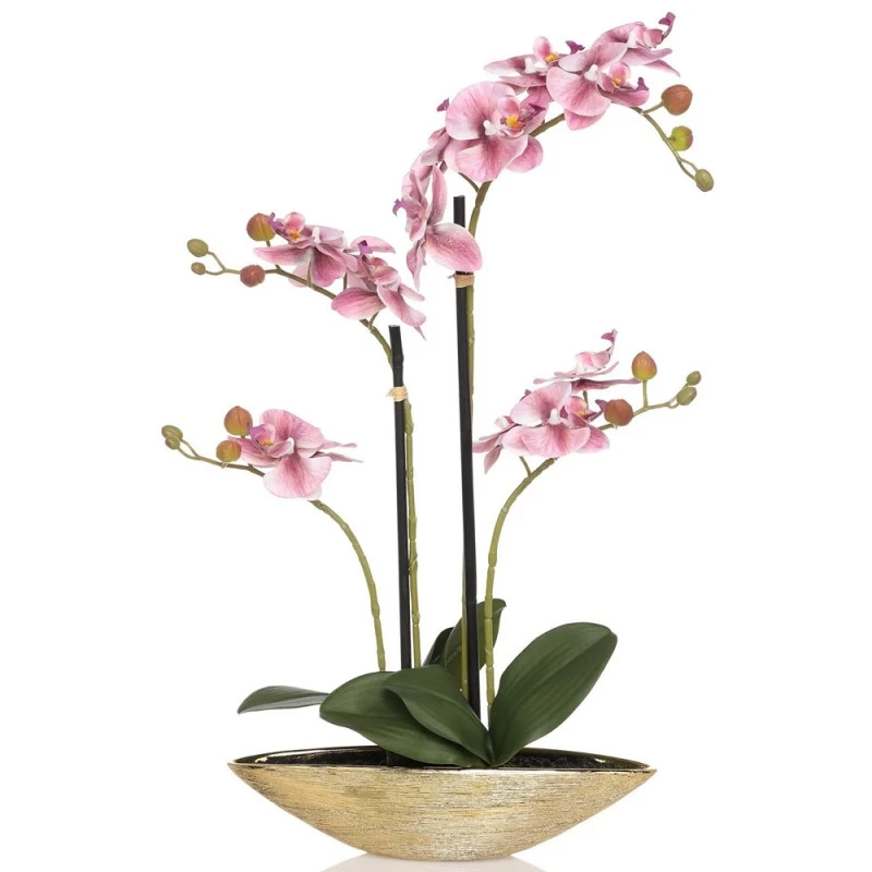 Изкуствени цветя в саксия Jup Belles Décorations орхидея Orchidee Phalaenopsis 3245160 9236-14,  Златна ваза, Розов, 45 см