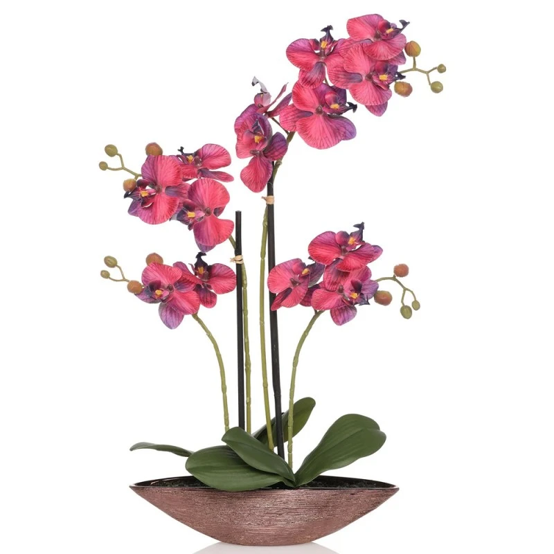 Изкуствени цветя в саксия Jup Belles Décorations орхидеи Phalaenopsis Royal 3246266 9236-15, Розово злато ваза,  Червен, 45 см