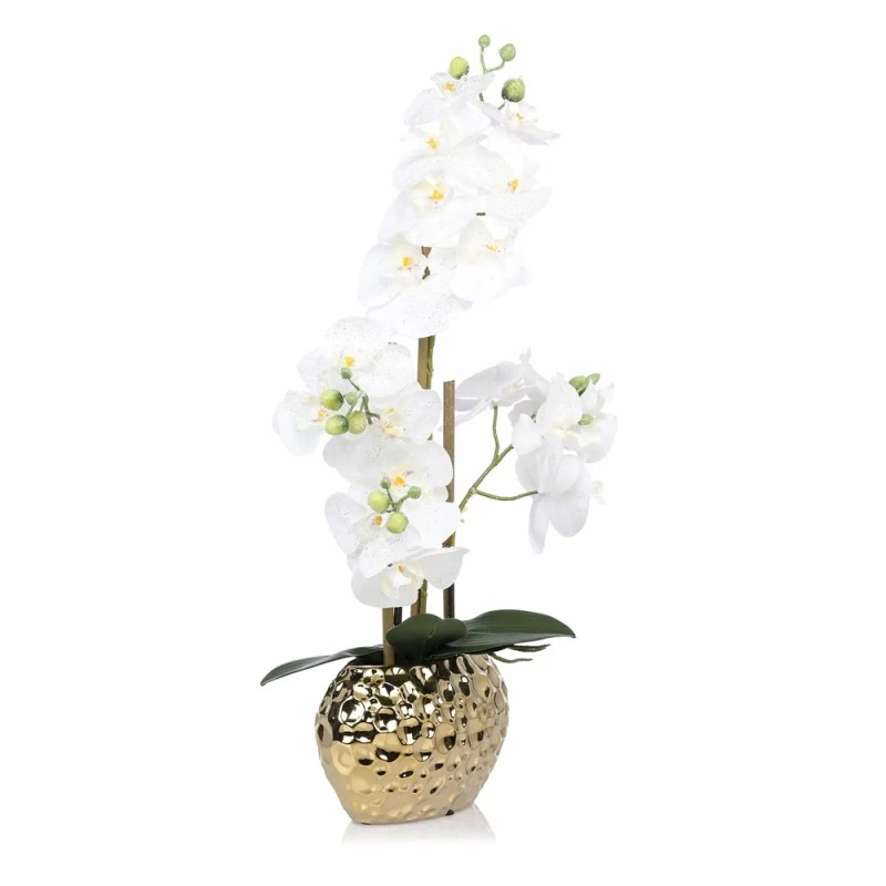 Изкуствени цветя в саксия Jup Belles Décorations орхидеи Phalaenopsis Royal 3248267 9236-2,/30/31, Златна ваза, Бял, 55 см