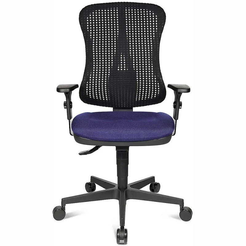 Офис стол Topstar 615072 4310824 33-15, Ергономичен, Въртящ се, Лумбална опора, Регулируеми подлакътници, Черен/Син