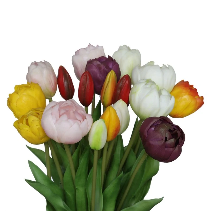 Букет изкуствени лалета Jup Belles Décorations 8073437 9236-5, Многоцветен, 40 см, 9 броя