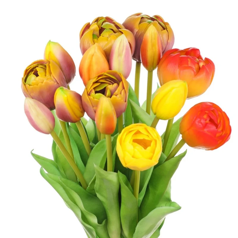 Букет изкуствени лалета Jup Belles Décorations 8892403 9236-1, Жълто/оранжево, 38 см, 13 броя