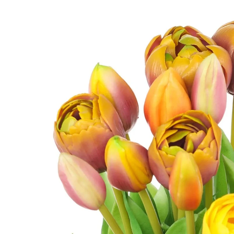 Букет изкуствени лалета Jup Belles Décorations 8892403 9236-1, Жълто/оранжево, 38 см, 13 броя