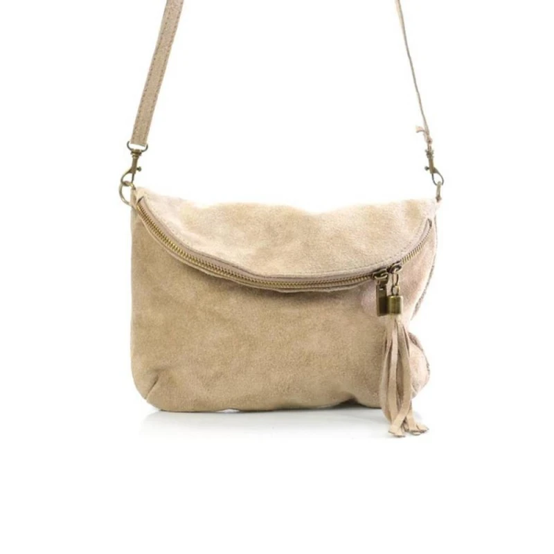 Дамска чанта Carla Belotti Juliette BAG-JULIET-NAB-TP , Естествен набук, 24х18х3,5см, Тъмно бежов