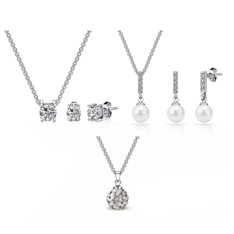 Комплект бижута Philip Jones 16201525-11-26-635, 2 чифта обеци с 3 чифта колиета, Със SWAROVSKI ELEMENTS, Сребрист