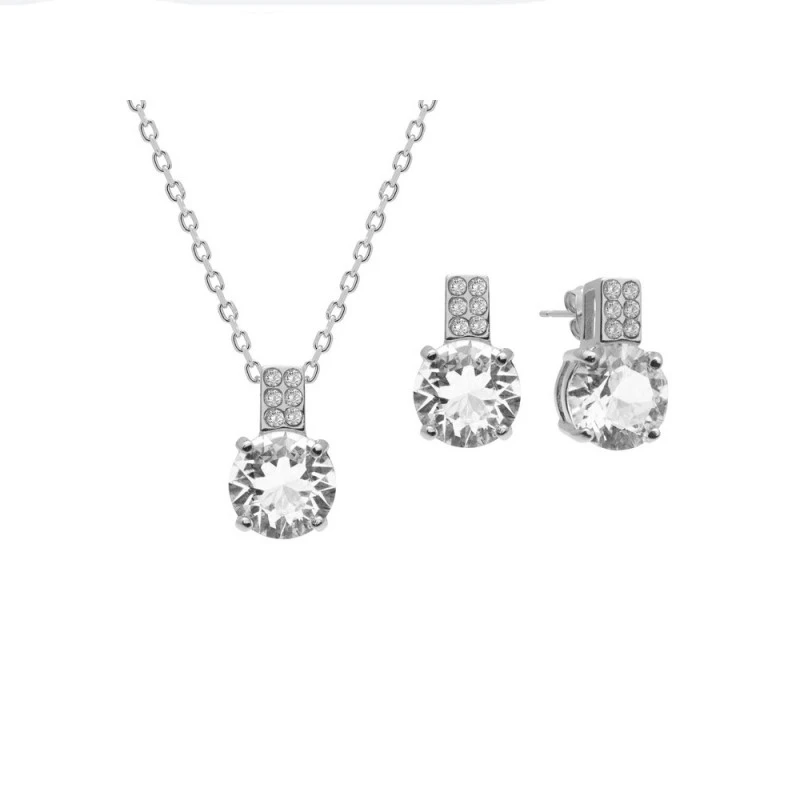 Комплект бижута The Gemseller 16755891 11-26-4, Обеци и колие, С кристали Elements, Сребрист