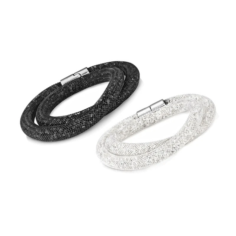 Комплект дамски гривни от мрежа с кристали JUP 16286720 11-26-327, 2 броя, Бял/Черен