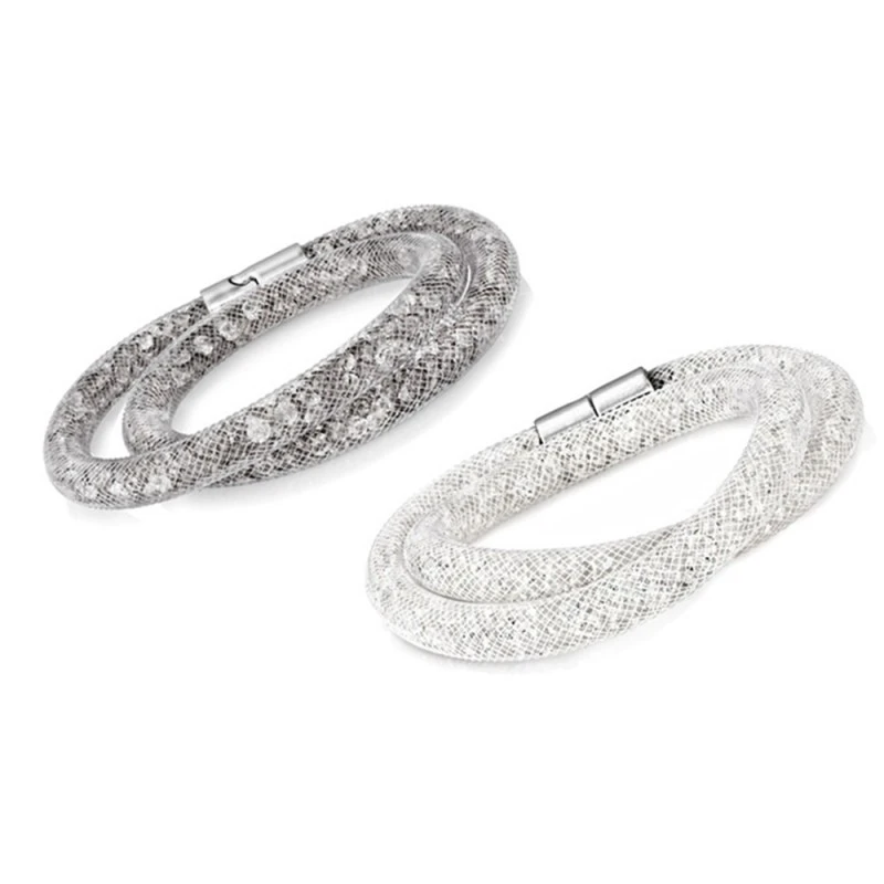 Комплект дамски гривни от мрежа с кристали JUP 16291004 11-26-308, 2 броя, Бял/сив
