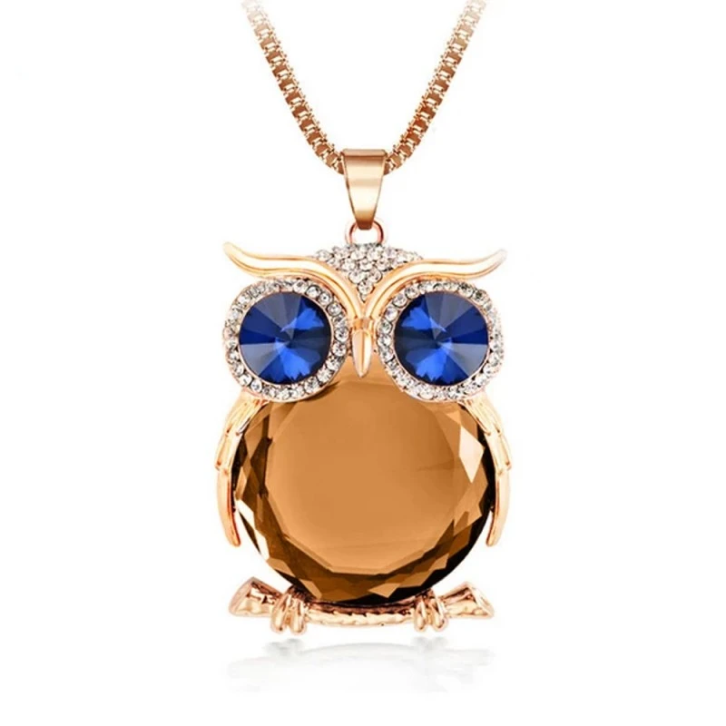 Дамско колие The Veuer #16723158-11-26-645, С бухал, Дълго, С кристали, Златист/син