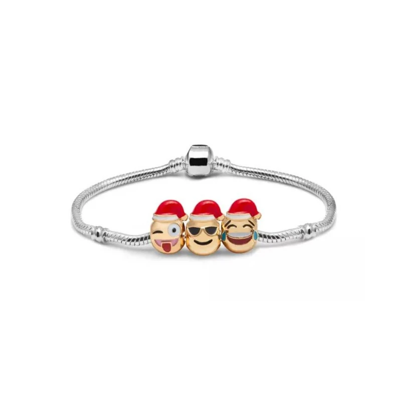 Коледна гривна The Veuer Emoji Charm, С 3 емоджита, Сребрист