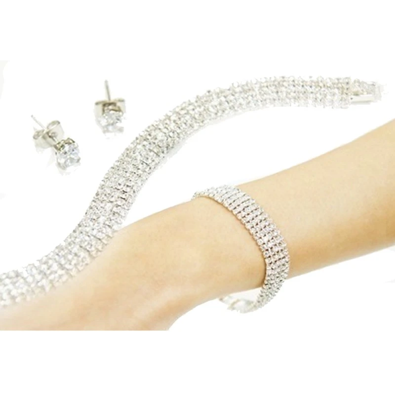 Комплект бижута The Veuer 16760763-11-26-806, Обеци и гривна, С кристали Elements, Сребрист