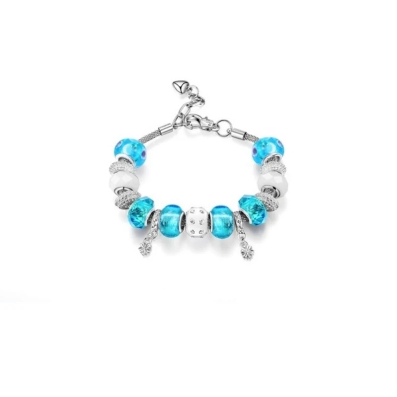 Гривна от стъкло Мурано Philip Jones 16762206 11-26-340, с елементи, бяло златно покритие, Син/сребрист