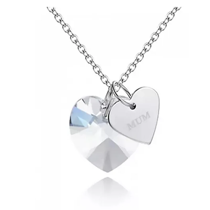 Колие Crystal Jewelry 17816355-11-26-595, Висулки със сърца, Гравиран текст Мама- Mum, Сребрист