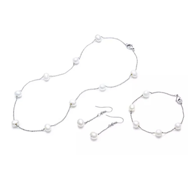 Комплект бижута Kyoto Pearl 17819014-11-26-115, 3 части, Перли, Гривна, Огърлица, Обеци, Бял