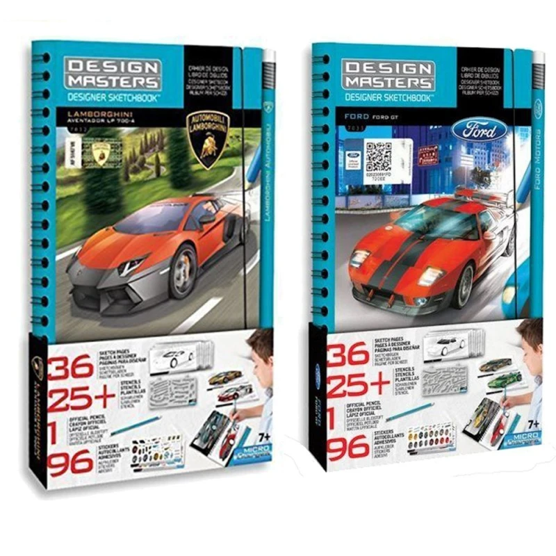 Комплект скицници Design Masters Lamborghini и Ford GT със Стикери, 2 скцници, над 300 части, 19x12cm