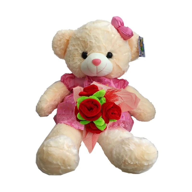 Плюшена играчка Chippo Св. Валентин, Mече праскова, Букет Рози и музика I Love you, Бежово, 60см, 15080-60V.