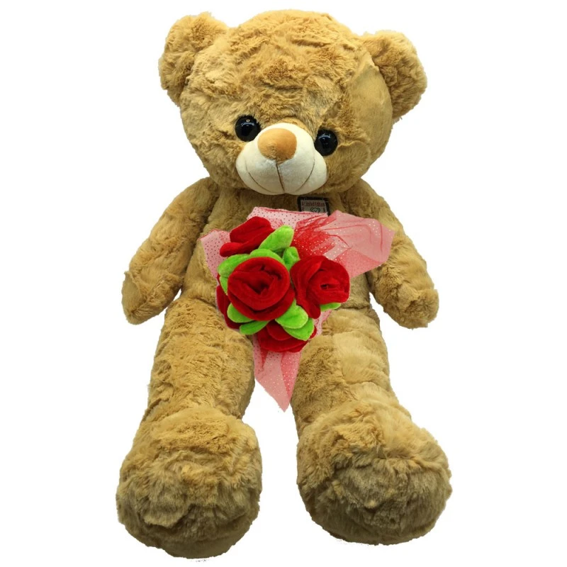 Плюшена играчка Chippo Св. Валентин Mече, Букет Рози и музика I Love you, Бежово, 60см, 16088-60V.