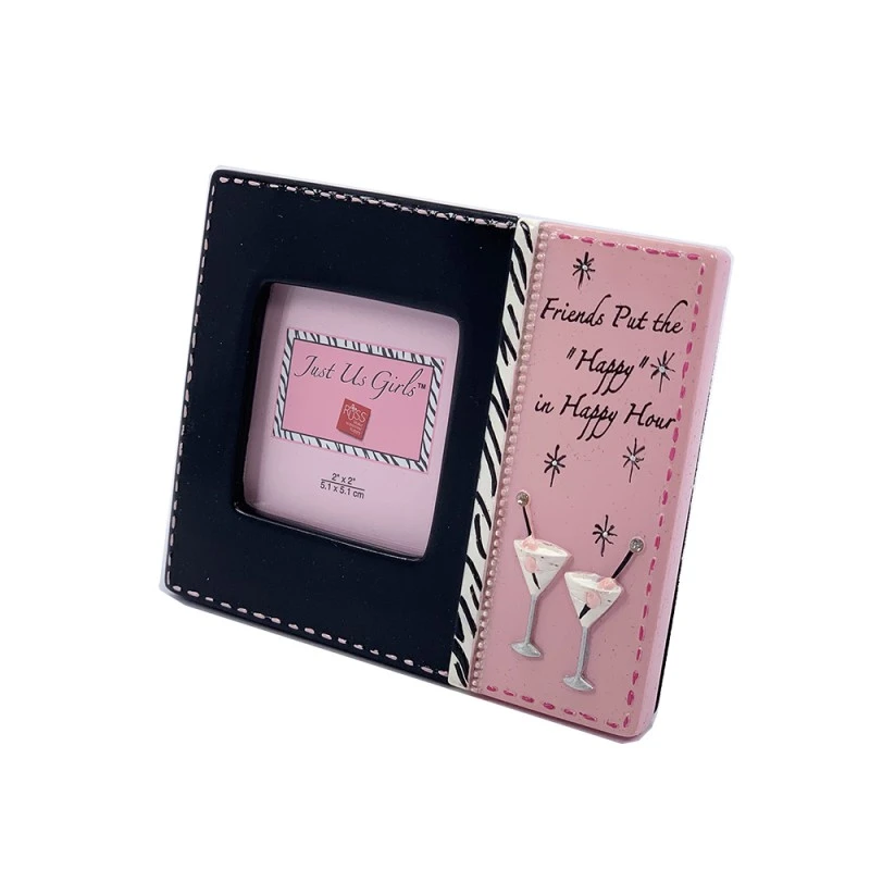 Мини фоторамка Russ Berrie 39106, Happy Hour, За снимка 5.1 x 5.1 см, Керамичен, Черен/Розов