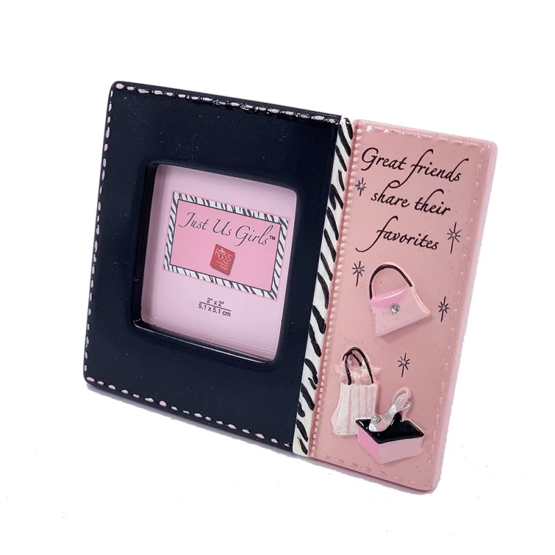 Мини фоторамка Russ Berrie 39106, Share Favarites, За снимка 5.1 x 5.1 см, Керамичен, Черен/Розов