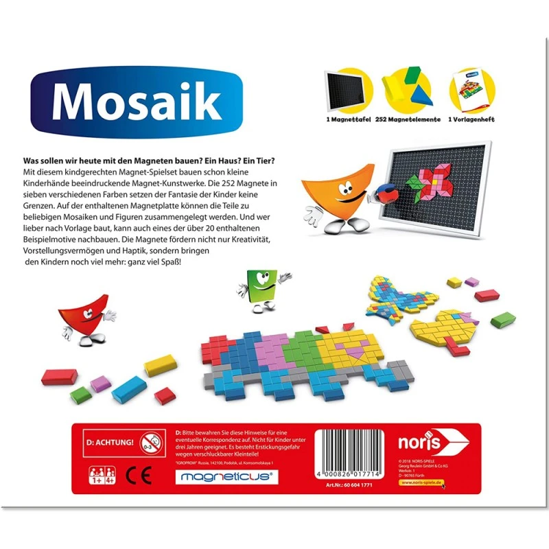 Магнитна мозайка Noris 6017714 3-1/7, 252 части в 7 цвята, 30x26cm