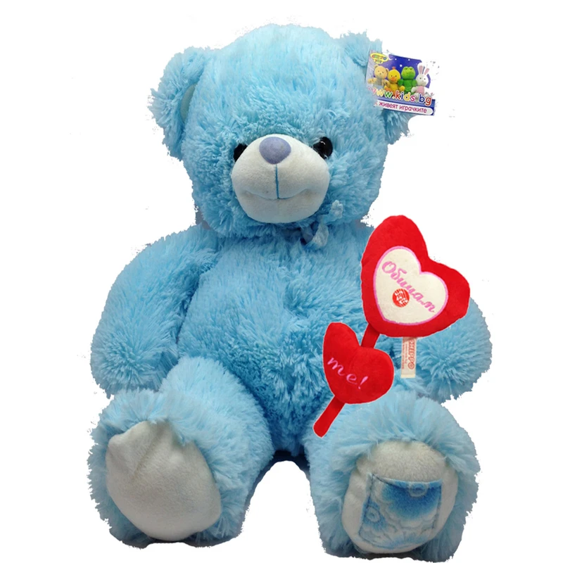 Плюшена играчка Chippo Мече със сърца, 40 см x 50 см, Син, (6495-41+9038-25)
