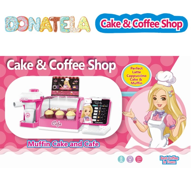 Игрален комплект Chippo Донатела Cake&Coffee shop -МОЯТА КАФЕ СЛАДКАРНИЦА 818259, Работещ кафемашина, Със звук и светлина, 46см, Розов
